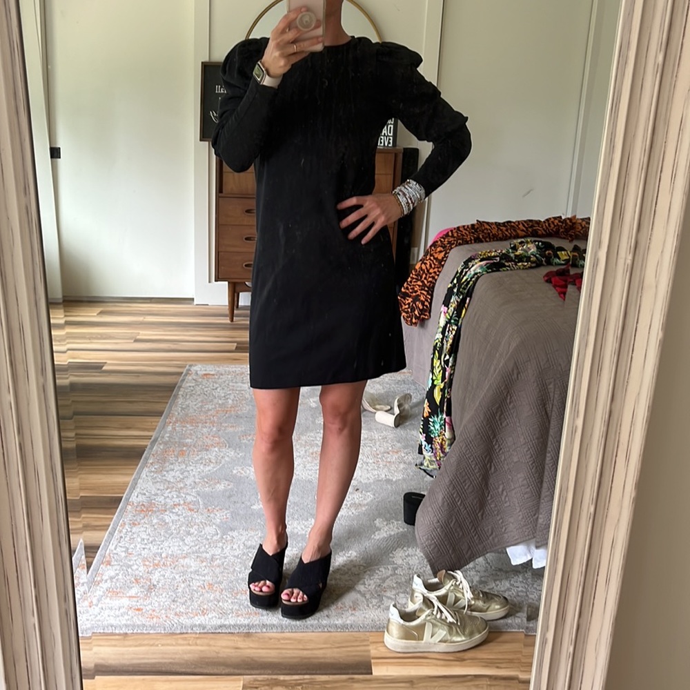 Aware‎ by Vero Moda Little Black Cotton Dress Pouf Long Sleeves Size XS NWT - Picture 2 of 8